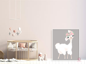 Ethereal Llama Baby Girl Nursery Wall Art Print Boho Alpaca Floral Blush Kids Bedroom Room Limited Edition Printable Decor