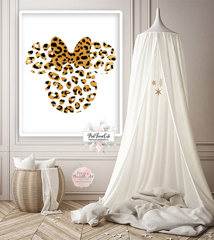 Minnie Mouse Leopard Disney Wall Art Print Boho Nursery Baby Girl Room Printable Décor