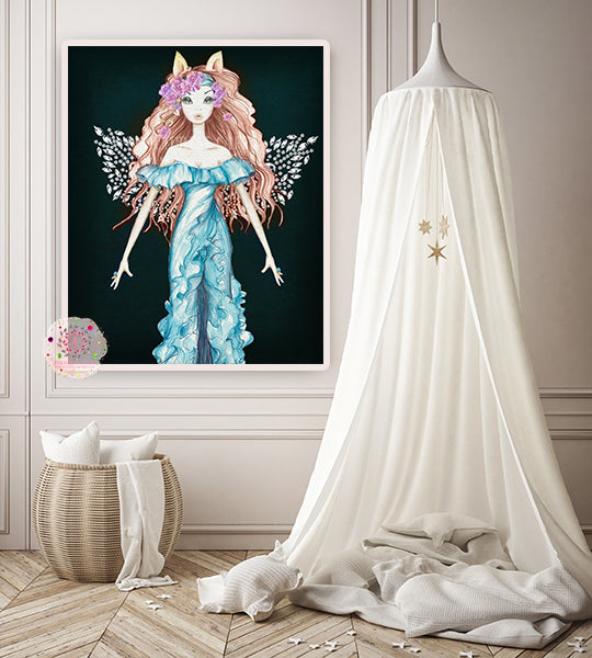 Nursery Art Print, Fairy Art Print, Cute Fairy Painting, Child's Room  Decor, Large Art Print for Girls Bedroom, Wall Art for Children Decor