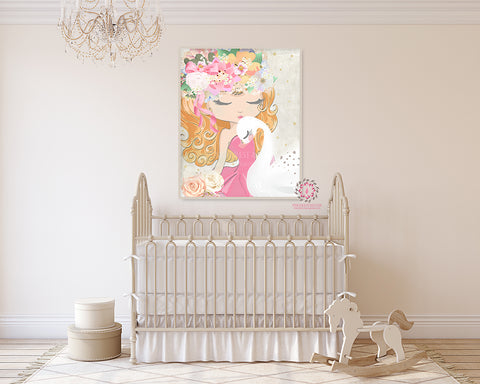 Miss Brianna Baby Girl Swan Nursery Wall Art Print Ethereal Whimsical Printable Decor