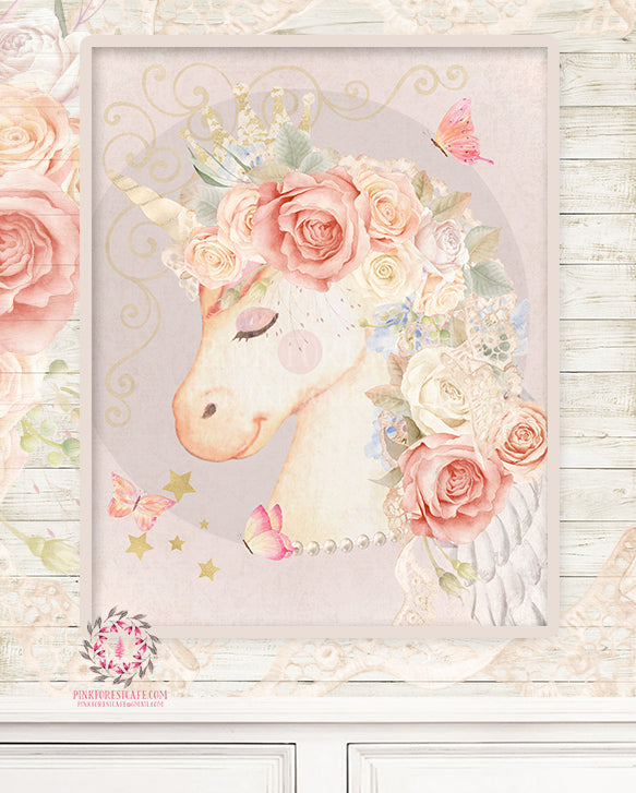 Miss Lolly Unicorn Nursery Wall Art Print Boho Bohemian Baby Blush Ethereal Room Kids Bedroom Home Limited Edition Decor