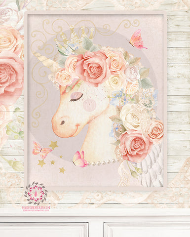 Ethereal Unicorn Baby Girl Nursery Wall Art Print Boho Shabby Chic Bohemian Blush Kids Bedroom Room Limited Edition Printable Decor