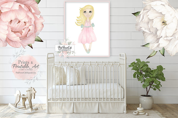 "Molly" Little Girl Wall Art Print Baby Girl Nursery Watercolor Poster Decor