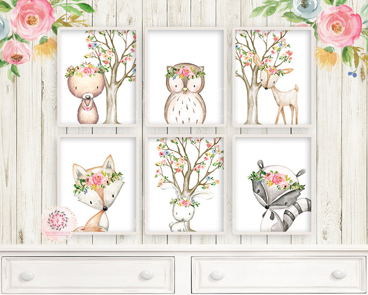 6 Deer Fox Bunny Rabbit Bear Woodland Boho Wall Art Print Nursery Set ...