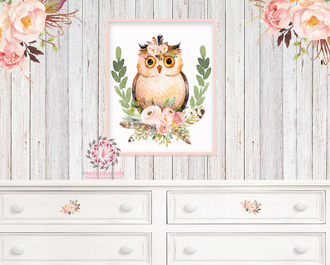 Owl Tribal Boho Woodland Deer Printable Wall Art Print Feather Woodland Baby Girl Nursery Decor