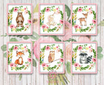 Bear Bunny Deer Fox Owl Raccoon Woodland Boho Bohemian Garden Floral Nursery Baby Girl Room Playroom Set Lot 6 Prints Printable Print Wall Art Home Decor