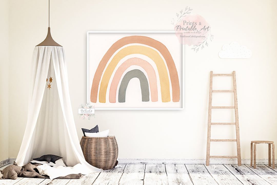 Rainbow Rust Gray Mustard Wall Art Print Watercolor Baby Girl Boy Gender Neutral Nursery Exclusive Printable Decor