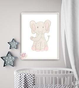 Ethereal Elephant Zoo Animal Wall Art Print Watercolor Baby Feather Neutral Nursery Printable Decor