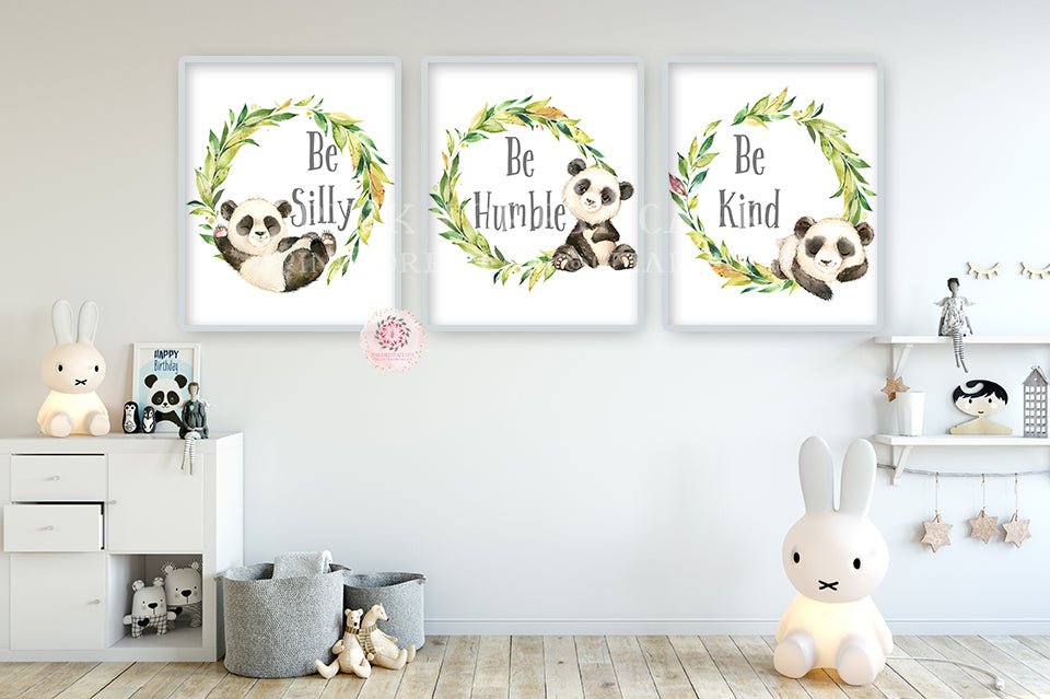 3 Panda Bear Wall Art Print Nursery Baby Room Gender Neutral Boy Girl Watercolor Set Prints Printable Decor