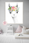 Llama Alpaca Wall Art Print Boho Woodland Bohemian Floral Nursery Baby Girl Room Printable Decor