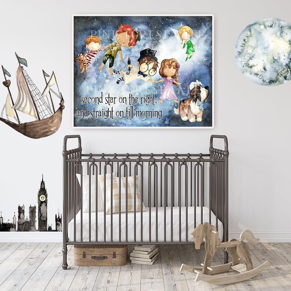 Peter Pan Tinkerbell Wall Art Print Boho Nursery Baby Boy Girl Waterco –  Pink Forest Cafe