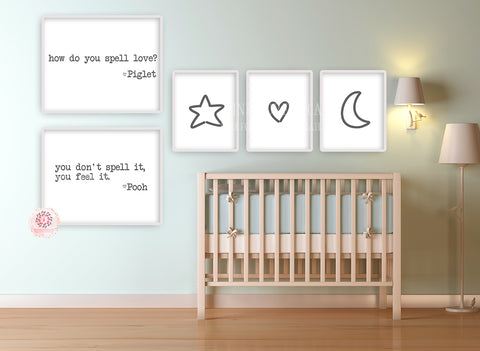 Piglet Winnie The Pooh Wall Art Print Disney QUOTE Nursery Moon Star Heart Baby Girl Boy Gender Neutral Room Printable Decor