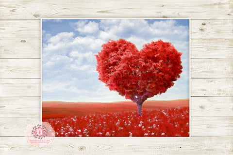 Red Rose Heart Tree Wall Art Print Nursery Floral Watercolor Printable Decor