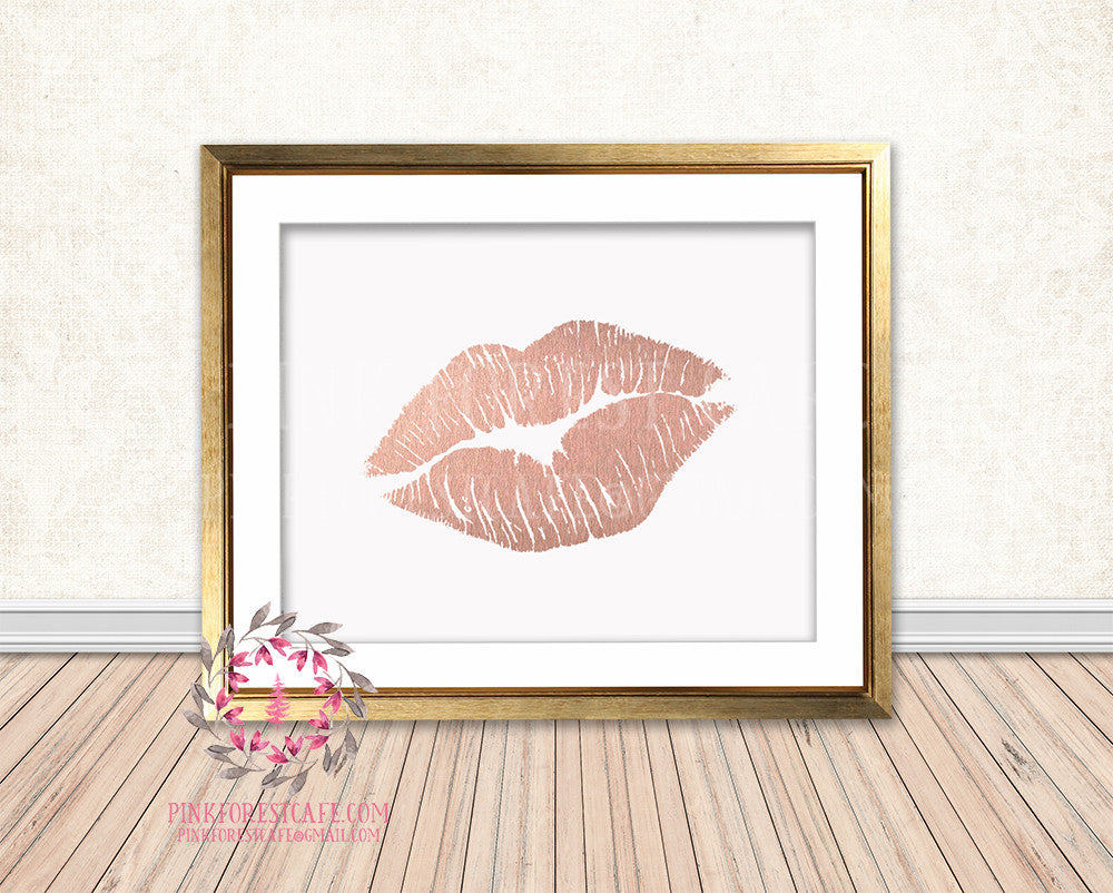 Rose Gold Lips Fashion Printable Wall Art Print Home Decor