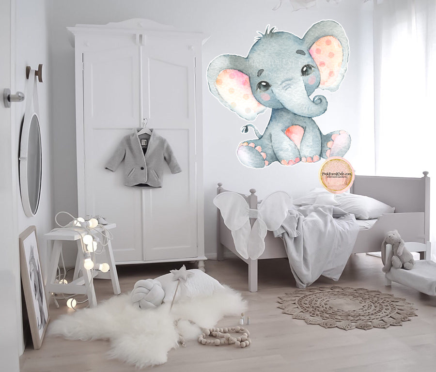 30" Elephant Watercolor Wall Decal Sticker Baby Nursery Art Zoo Jungle Safari Decor