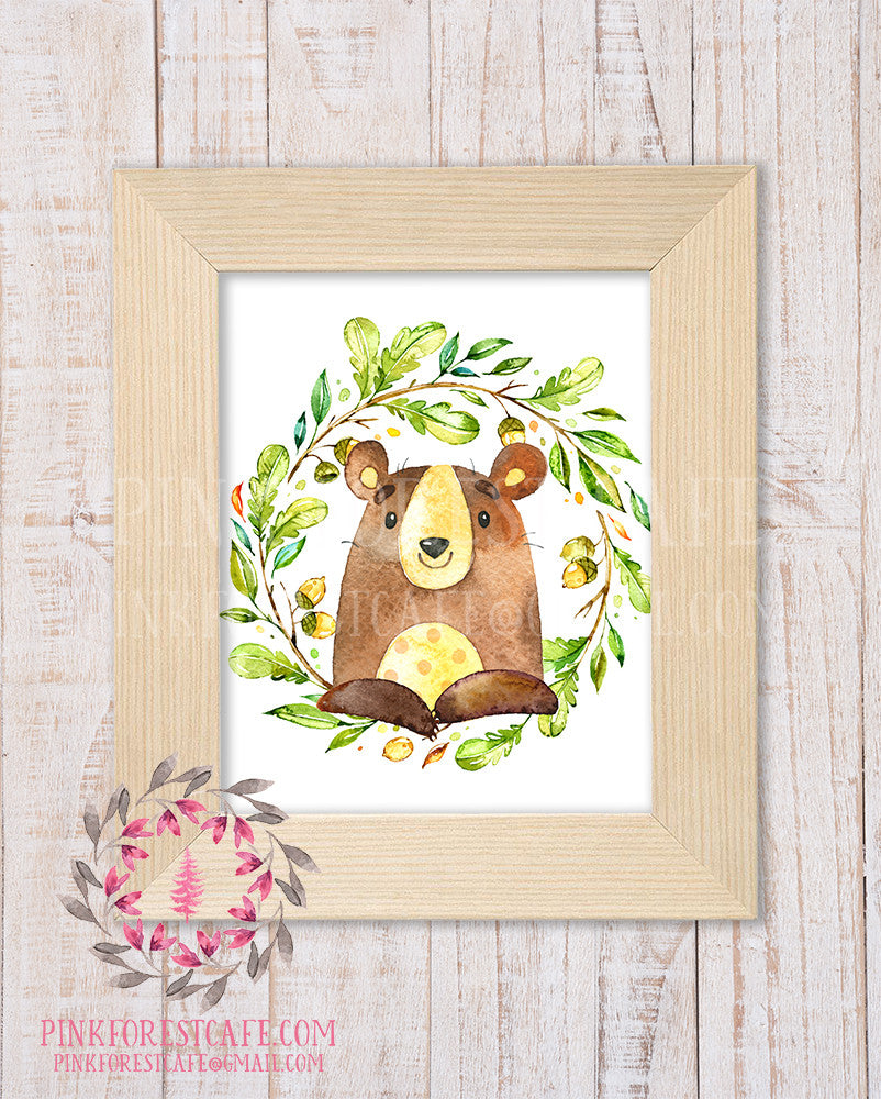 Bear Woodland Printable Print Wall Art Rustic Watercolor Baby Nursery Home Decor