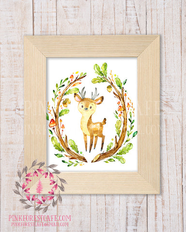 Deer Antlers Woodland Printable Print Wall Art Rustic Watercolor Baby Nursery Home Decor