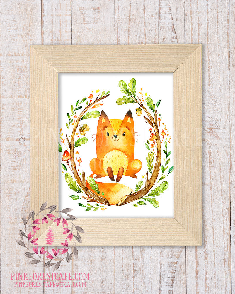 Woodland FOX Printable Print Wall Art Rustic Watercolor Baby Nursery Home Decor