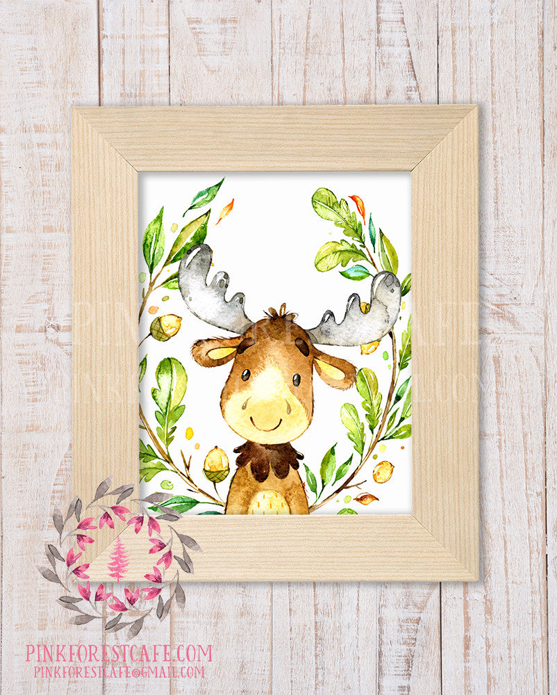 Moose Woodland Printable Print Wall Art Rustic Watercolor Baby Nursery Home Decor