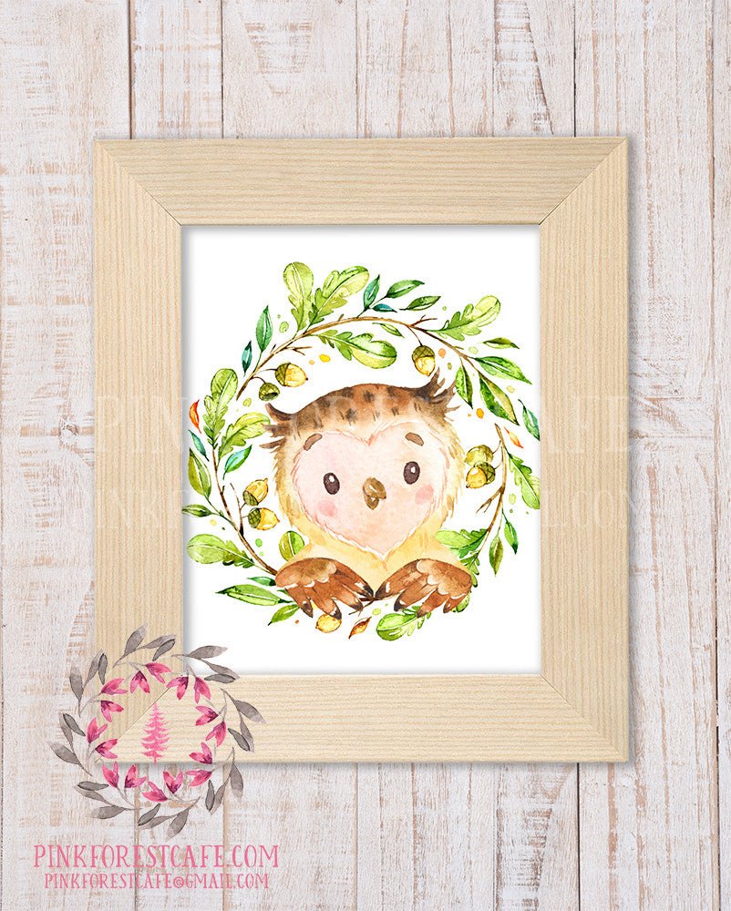 Owl Woodland Printable Print Wall Art Rustic Watercolor Baby Nursery Home Decor