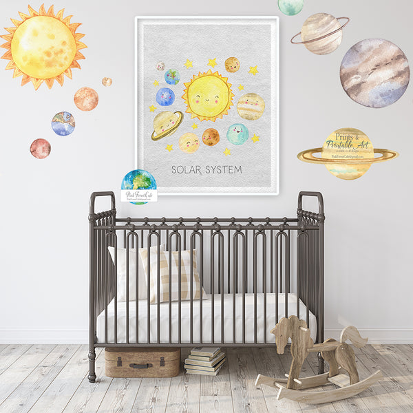 Solar System Planet Wall Art Print Nursery Baby Boy Stars Printable Planets Decor