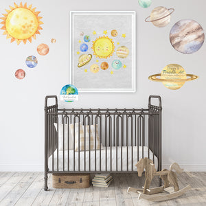 Solar System Planet Wall Art Print Nursery Baby Boy Stars Printable Planets Decor