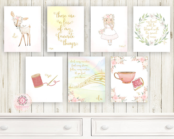 7 Sound Of Music Deer Do Re Mi Wall Art Print Inspired Nursery Baby Girl Room Set Lot Prints Printable Decor