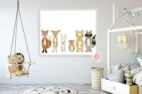 Woodland Animals Wall Art Print Deer Bunny Fox Bear Watercolor Baby Nursery Exclusive Printable Decor