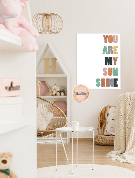 You Are My Sunshine Wall Art Print Nursery Printable Rose Navy Boho Printable Decor