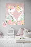 Boho Swan Baby Girl Nursery Wall Art Print Ethereal Pink Blush Peonies Whimsical Floral Printable Peony Decor