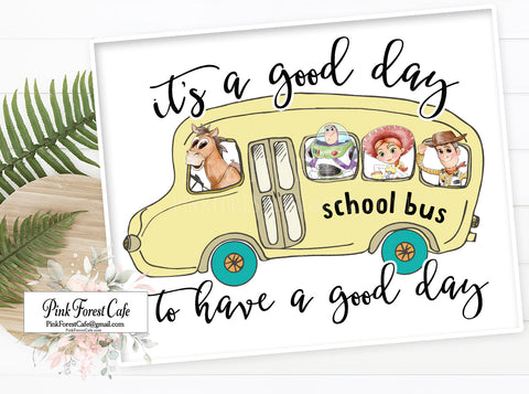 Toy Story School Bus Disney Wall Art Print Watercolor Room Printable Décor