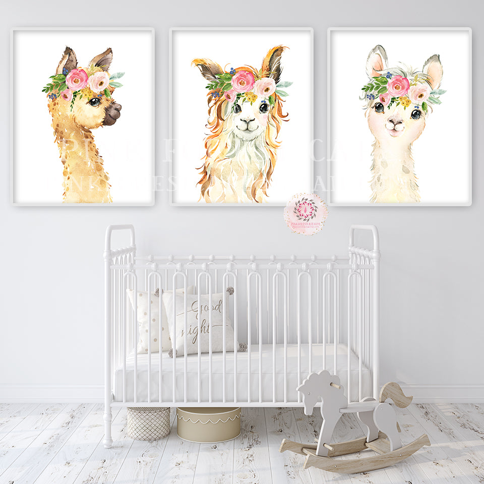 Multicolored Alpaca Accessories Design Kids Bedroom Vinyl Llama Wall Decal  20x25
