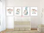 4 Boho Elephant Wall Art Print Baby Girl Nursery Whimsical Zoo Safari Animal Watercolor Printable Decor