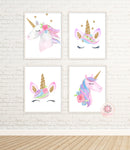 4 Boho Rainbow Unicorn Face Wall Art Print Baby Girl Nursery Ethereal Fantasy Watercolor Prints Set Lot Printable (1 FREE) Decor