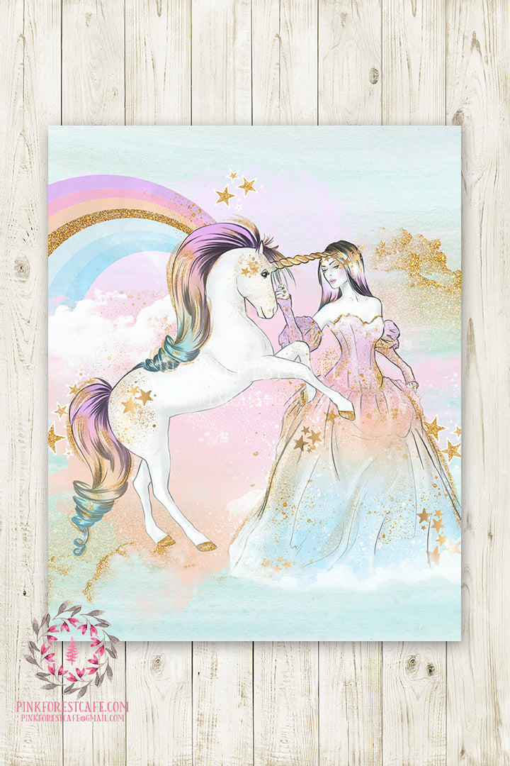 Wall Art Print, Girly Unicorn