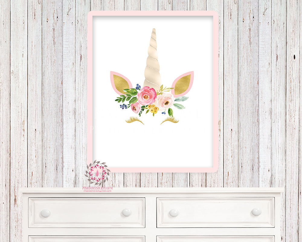 Gold Unicorn Sleeping Face Printable Wall Art Print Baby Girl Nursery Boho Fantasy Watercolor Poster Room Decor