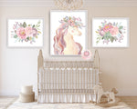 3 Boho Blush Unicorn Wall Art Print Baby Girl Nursery Ethereal Fantasy Watercolor Prints Set Lot Printable Decor