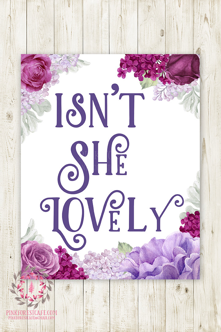Ultra Violet Isn't She Lovely Wall Art Print Watercolor Purple Color Of The Year Baby Girl Nursery Printable Floral Home Decor