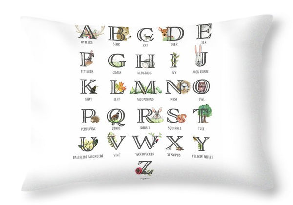 Abc Woodland Alphabet Sampler Baby Nursery Throw Pillow - Deer Bear Decor