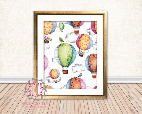 Hot Air Balloon Watercolor Boho Baby Girl Room Watercolor Printable Wall Art Print Nursery Home Decor