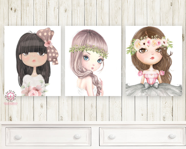 Set 3 Ethereal Boho Girls Nursery Wall Art Print Baby Room "Amelia, Bethany & Ashlyn" Watercolor Magical Printable Decor