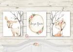 3 Deer Fox Personalized Baby Name Birth Stats Wall Art Print Printable Woodland Boho Nursery Baby Girl Room Set Lot Prints Decor