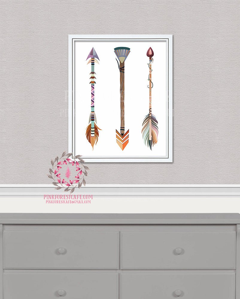 Boho Chic Tribal Woodland Arrows Feathers Printable Print Wall Art Nursery Home Decor