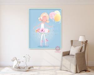 Ballerina Baby Girl Nursery Wall Art Print Ethereal Ballet Dancer Whimsical Bohemian Floral Balloons Minimalist Printable Decor