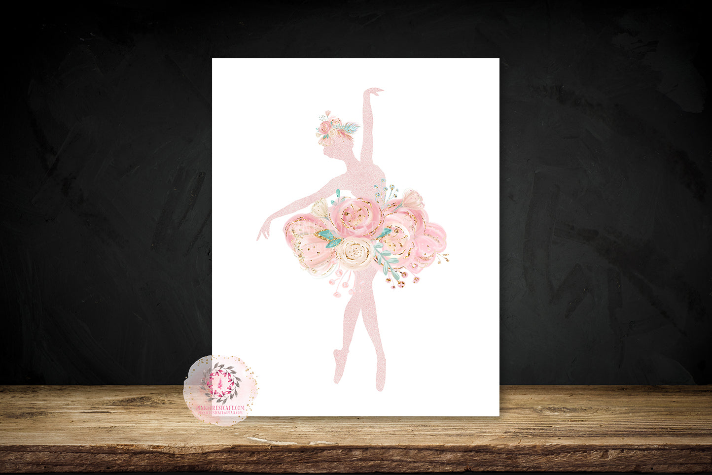 Boho Ballerina Nursery Wall Art Print Ethereal Pink Sparkle Gold Ballet Dancer Baby Girl Whimsical Bohemian Floral Printable Prints Decor