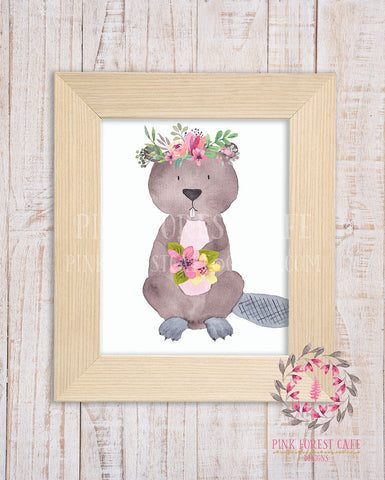 Woodland Beaver Boho Printable Wall Art Print Nursery Kids Room Decor