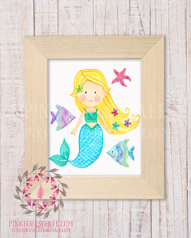 Mermaid Baby Girl Room Printable Wall Art Print Fish Nursery Decor