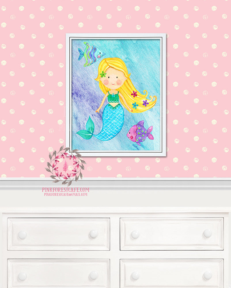 Mermaid Baby Girl Room Printable Wall Art Print Fish Nursery Decor