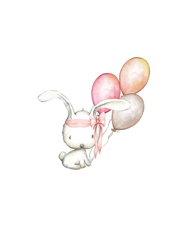 Boho Bunny With Balloons - Art Print