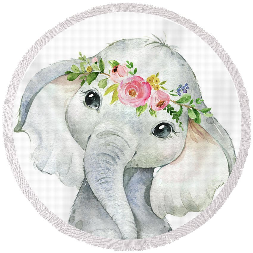 Boho Elephant - Round Beach Towel